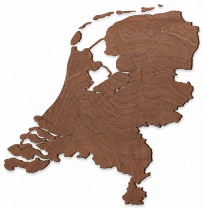 Houten wanddecoratie - Wooden wall decoration | Landkaart Nederland 47 x 48cm Country map Netherlands | Donker hout - Dark wood | Muurdecoratie - Wall art - Wandfiguur - Echt Hout - Real Wood