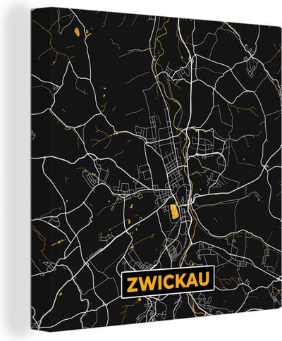 Canvas Schilderij Zwickau - Stadskaart - Plattegrond - Kaart - Duitsland - Goud - 20x20 cm - Wanddecoratie