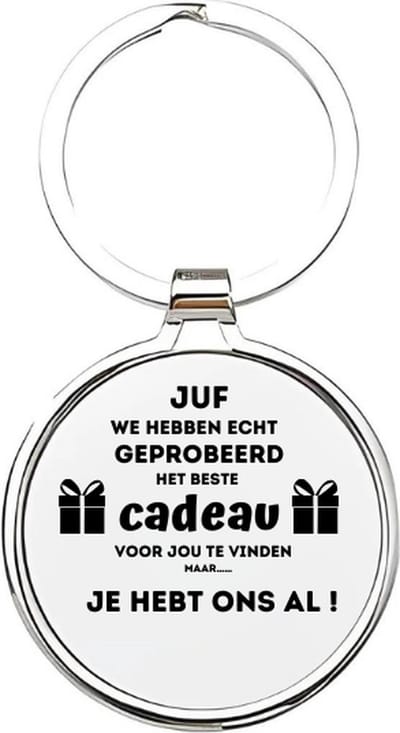 Akyol - juf we hebben echt geprobeerd om het beste cadeau voor je te vinden maar je hebt ons al Sleutelhanger - Juf - de liefste juf - jufvrouw - leraar - basisschool juf - lerares - docente - onderwijzeres - basisschool - meester - 4 x 7,5 CM