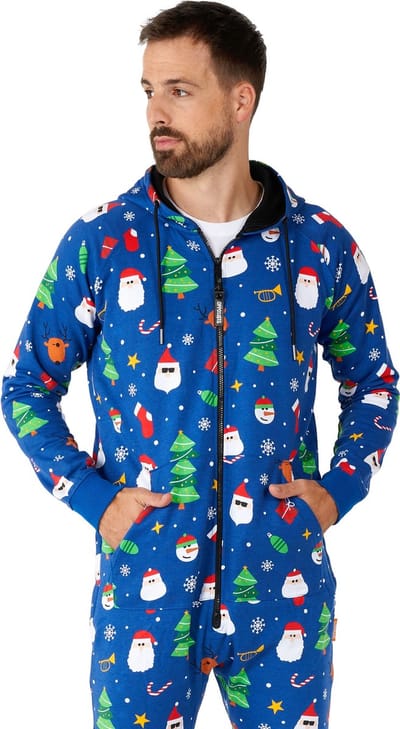 OppoSuits Festivity Blue - Onesie Unisex - Kerst Onesie - Kerst print - Blauw - Maat M
