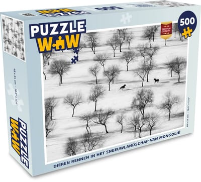 Puzzel Dieren rennen in het sneeuwlandschap van Mongolië - Legpuzzel - Puzzel 500 stukjes