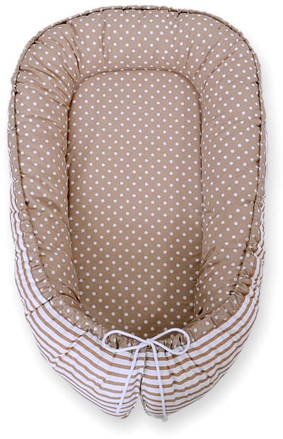 Babynest dubbelzijdig Premium Cocoon voor baby's BOBONO- stippen op bruin/stroken