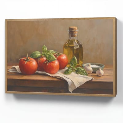 Wandlamp 90x60 cm - Oplaadbaar - Tomaten - Olijfolie - Stilleven - Wandlampen binnen woonkamer - Slaapkamer lamp - Decoratieve nachtlamp - Vloerlamp draadloos