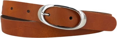Dames Riem | Vrouwen Riem | Leren Riem | Lederen Riem | Kleur: cognac | Zilveren Gesp | 2,5cm breed | Riemmaat: 85cm (totale lengte: 100cm) | 100% echt leer | Nikkelvrije gesp