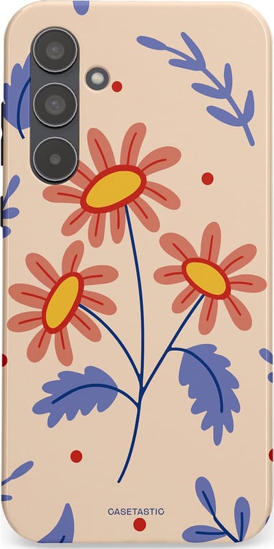 Casetastic hoesje geschikt voor Samsung Galaxy A55 - Dubbellaagse bescherming - Perzikbloem trio - Fashion Case - Lavendel Perzik Zand