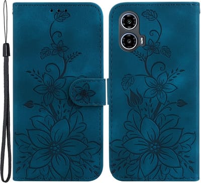 Coverup Hoesje - Geschikt voor Motorola Moto G04(s) / G24 (Power) / E14 Hoesje - Coverup Bloemen Book Case - Blauw