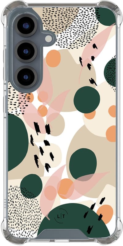 Shockproof hoesje - Geschikt voor Samsung Galaxy S25 - Abstract painted - Extra sterke case - TPU/polycarbonaat - Print / Illustratie - Beige, Transparant
