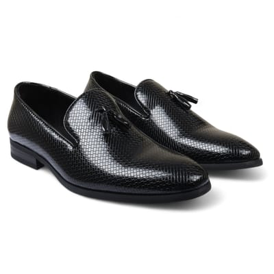 Zwarte formele loafers met kwastjes voor heren, instappers van leer