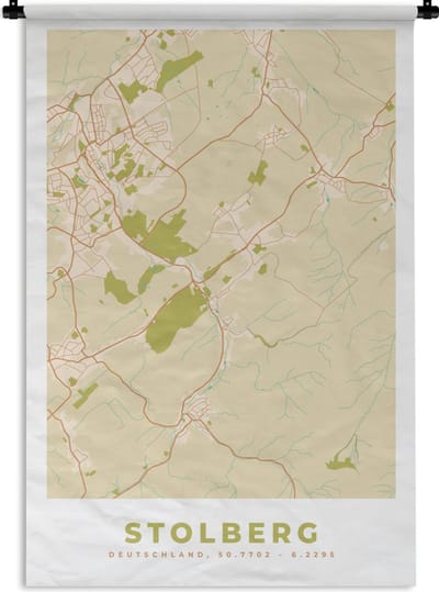 Wandkleed - Wanddoek - Stolberg - Plattegrond - Vintage - Kaart - Stadskaart - 120x180 cm - Wandtapijt