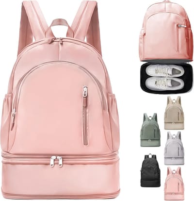 KZQ Rugzak - Sportrugzak - Waterdichte sporttas - Sportrugzak voor dames - Sportrugzak met schoenenvak en waterdichte tas - Geschikt voor zwemmen, yoga, fitness en reizen - 34×19×45 cm - Roze