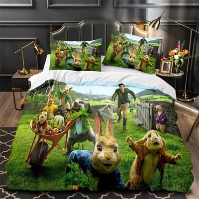 3D-print Peter de Konijn beddengoedset, dekbedovertrek, dekbedovertrek, kussensloop, kingsize, tweepersoonsbed, jongens en meisjes 70x133cm 2pcs