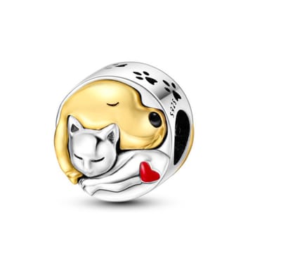 Fler® | Bedel | Past op populaire bedel armbanden (standaard - 3mm) | armbandbedel | Dieren bedel | Huisdieren | Honden | Katten | Liefde | Bedel Charm | 925 Zilver | Emaille | Goudkleurig | Kerstcadeau | Sinterklaas kado | Valentijnsdag cadeau|