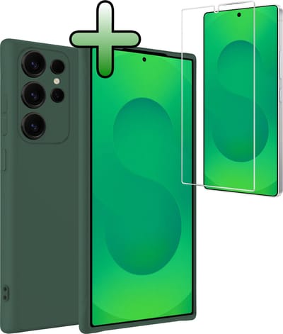 Hoesje Met Screenprotector - Geschikt voor Samsung Galaxy S25 Ultra - Sterk & Shockproof - Back Cover - Siliconen Case - Telefoon Hoes - Donkergroen