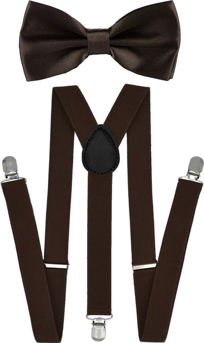 Fako Fashion - Bretels Met Vlinderstrik - Volwassen - Dames - Heren - Vlinderdas - Strik - Effen - 100cm - Donkerbruin