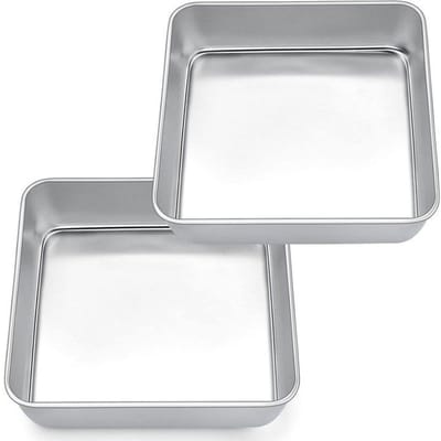 SnelShoppen - Set van 2 Vierkante Bakvormen 21 x 21 x 5 cm - Roestvrijstalen Hoekige Bakvormen voor Brownies, Taarten, Lasagne - Gezond, Ongiftig en V
