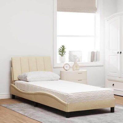 vidaXL Bed met matras "Hanko" stof crèmekleurig 90x190 cm