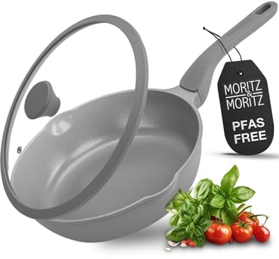 11 Inch Koekenpan met Deksel - Antiaanbaklaag, Soft-touch Handvat - Geschikt voor Frituren, Stoven en Stomen, PFAs Vrij