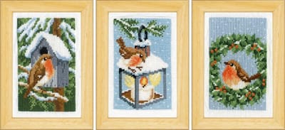 Vervaco - Miniatuur telpakket kit - Roodborstjes in de winter set van 3 - PN-0187471 - Borduren - Borduurpakket - Borduurpakket volwassenen - Borduurpakket kind