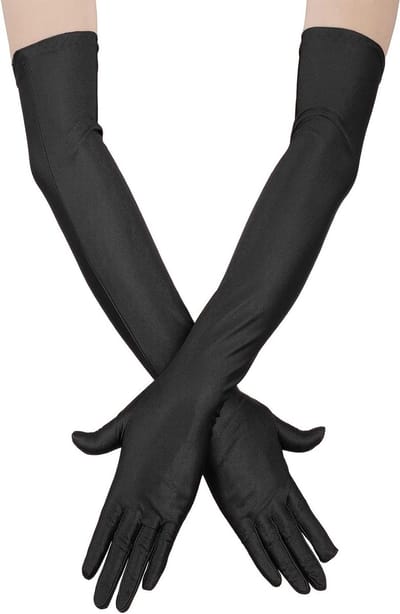 Elegante Lange Satijnen Vingerhandschoenen voor Dames - Elastische Bruiloftshandschoenen voor Opera, Dans en Feest - Zwart, Lengte: 52 cm, Breedte: 10 cm