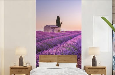 Behang - Fotobehang Lavendel - Zonsondergang - Paars - Bloemen - Breedte 120 cm x hoogte 240 cm