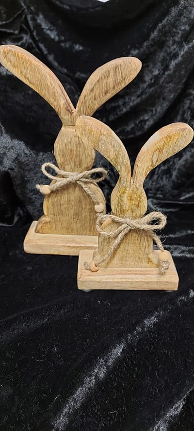 Paashaasjes van hout, Houten paashaasjes, Paashaas set van 2, Paasdagen. Paden, Haasjes