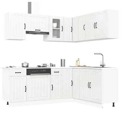 vidaXL - 11-delige - Keukenkastenset - Kalmar - bewerkt - hout - glanzend - wit
