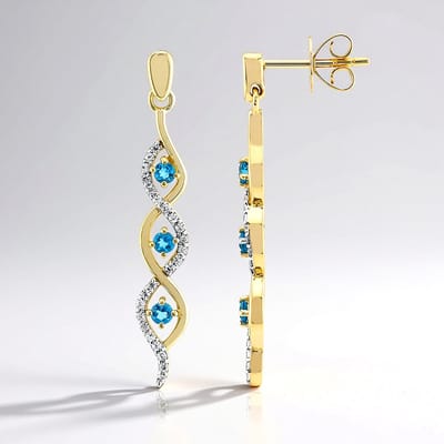 Cavill - 375 Geelgouden Oorbellen met Ronde Haüyn Edelstenen 2 cm - Elegante Gouden Oorsteker met Zirkonen - Handgemaakt Duits Sieraad