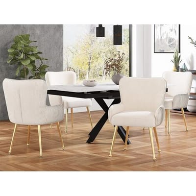 ModernLuxe Set van 4 fluwelen stoelen - met armleuningen en gouden metalen poten - Beige & Goud