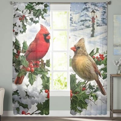 Hiver neige Berry Robin rideaux transparents chambre Voile rideau salon fenêtre rideaux transparents cuisine Tulle rideaux 135W x 114H(cm) white