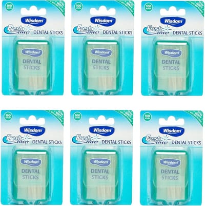 Wisdom Dental Sticks - 100 Tandenstokers met Verfrissende Mintsmaak - Houten Stokers voor Effectieve Tandplakverwijdering en Mondhygiëne - Handige en Duurzame Tandenstokers voor Dagelijks Gebruik - 6 pack