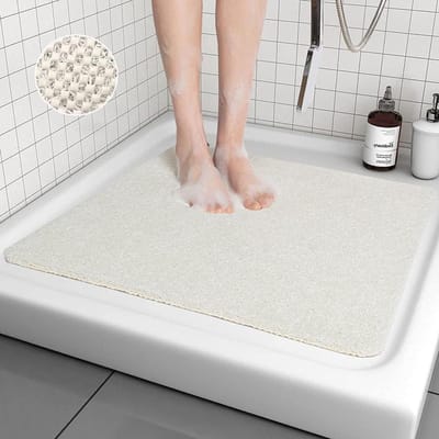 Loofah douchemat - Antislip badmat voor douche - PVC vloermat - Anti-schimmel - Wasbaar - Wit - 53 x 53 cm - Badkamer tapijt met vierkante vorm.