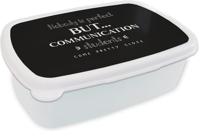 Broodtrommel Wit - Lunchbox - Brooddoos - Quote - Studenten - Communication - 18x12x6 cm - Volwassenen