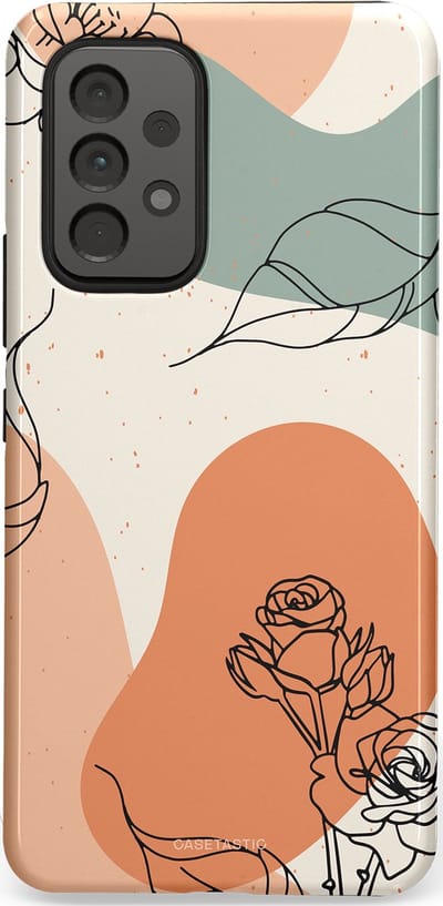 Casetastic hoesje geschikt voor Samsung Galaxy A53 (2022) 5G - Dubbellaagse bescherming - Lijnenspel roos - Fashion Case - Saliegroen Perzik Zand