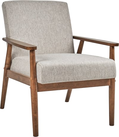 ESRUM - Fauteuil - Grijs - Polyester/Rubberhout