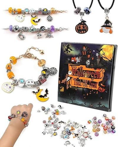 2025 Adventskalender - Halloween sieraden set - Schatarmband - Blindboxset - armbanden - ketting - spookhangers - DIY armband - Perfect voor trick-or-treat - Feestaccessoires - Halloween versieringen