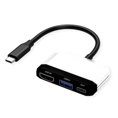 Value 12.99.3199 HDMI / USB / USB-C Adapter [1x USB-C stekker - 3x HDMI-bus, USB-A-bus, USB-C bus (Power Delivery)] Zwart, Wit 4K UHD
