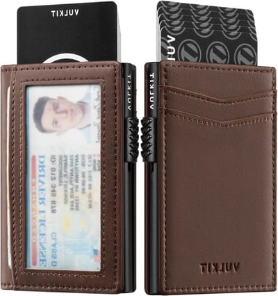 Dunne RFID-beschermende creditcardhouder voor mannen met automatische pop-up en magnetische sluiting, ideaal voor kaarten en briefgeld, minimalistisch ontwerp