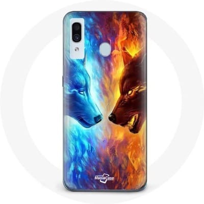 Coque pour Samsung Galaxy A20 Loup de Glace et de feu