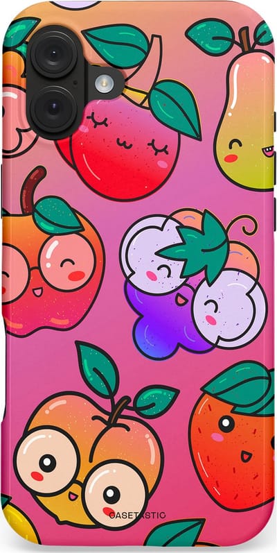 Casetastic hoesje geschikt voor Apple iPhone 16 Plus - MagSafe - Dubbellaagse bescherming - Fruitige Grapjes - Fashion Case - Koraal Roze Perzik Goud