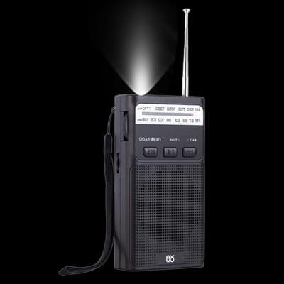 Draagbare Radio - Zakradio Oplaadbaar - Reizen en Ontspanning - Ingebouwde Zaklamp - 14 cm - Zwart