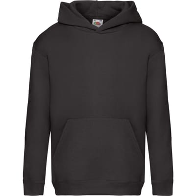 Fruit Of The Loom Kinder Unisex Premium 70/30 Sweatshirt met Capuchon / Hoodie (Zwart)