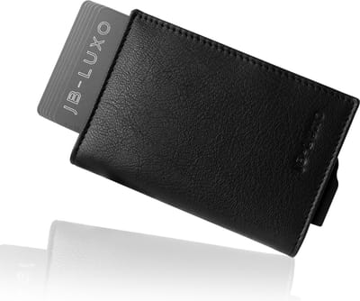 JB-Luxo Pasjeshouder - Uitschuifbaar - RFID Anti-Skim - 12 Pasjes - Zonder Rits - Zwart - Geitenleer en Aluminium