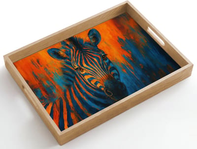 Dienblad hout 50x35 cm - Schootdienblad - Zebra - Abstract - Blauw - Borrelplank rechthoek - Plateau dienbladen