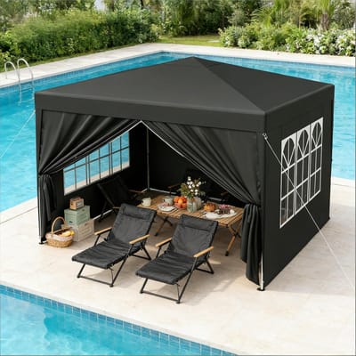 REDOM - Opvouwbaar Paviljoen - Verstelbare Hoogte - Met Zijwanden - Voor Tuin En Terras - Metaal En Oxford - Grijs - 3 X 3 M