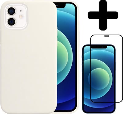 Hoesje - Met Screenprotector - Geschikt voor Apple iPhone 12 - Sterk & Shockproof - Telefoon Hoes - Back Cover - Siliconen Case - Telefoonhoes - Wit