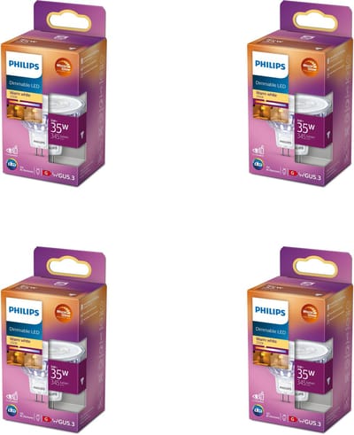 Philips Voordeelverpakking - GU5.3 - LED Spotlamp (MR16) - 12V - 35W - Dimbaar - Warmwit Licht - Set van 4 Stuks