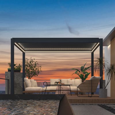 Pratt & Söhne Pergola Verona 4x3 m - Moderne terrasoverkapping met elektrische kantelbare Lamellen zonwering - Weerbestendig Paviljoen van aluminium - Prieel met RGB-LED verlichting - Pergola, Carport, Veranda of Tuinoverkapping - Antraciet