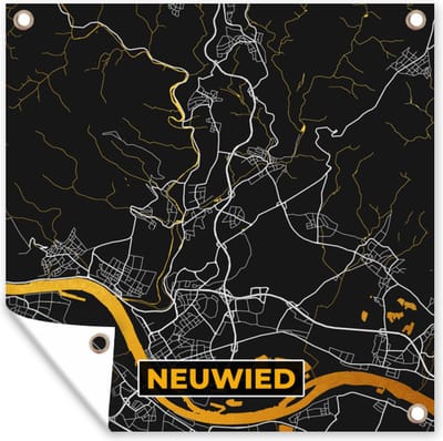 Tuin poster Duitsland – Black and Gold – Neuwied – Stadskaart – Kaart – Plattegrond - 200x200 cm - Tuindoek