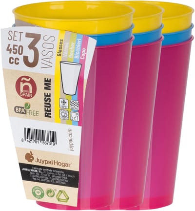 Juypal drinkbekers - 12x - multi - kunststof - 450 ml - herbruikbaar - BPA-vrij