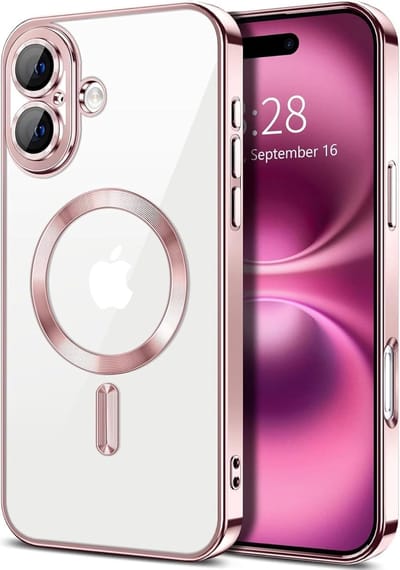 Hoesje geschikt voor iPhone 16 Magsafe Hoesje Roze - Roze Magsafe Hoesje geschikt voor iPhone 16 - Bescherming voor iPhone 16 Hoesje Roze - Met Extra Camera Lens Bescherming